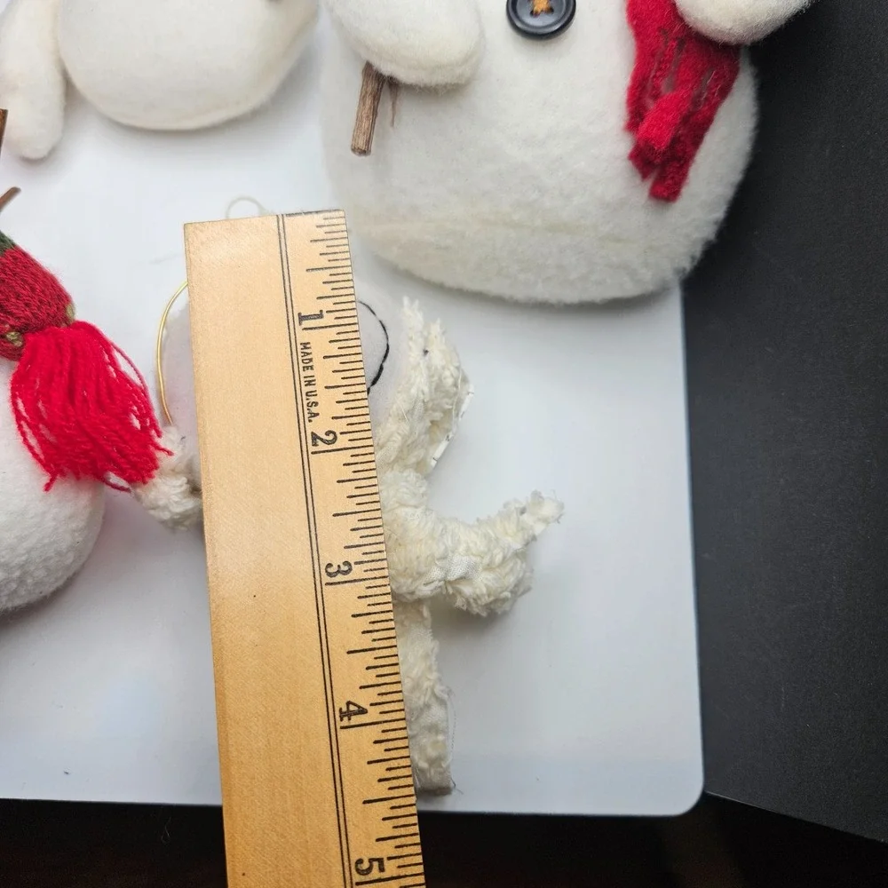 Lot of 4 Plush Snowman Christmas Ornaments Felt Fabric Handmade Style Rustic‎